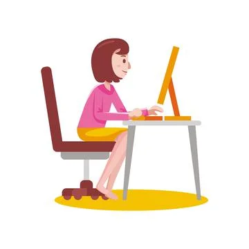 Woman working with computer with vector illustration with flat design. Stock Illustration
