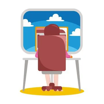 Woman working with computer with vector illustration with flat design. Stock Illustration