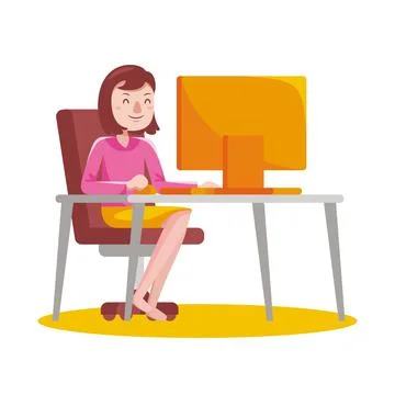 Woman working with computer with vector illustration with flat design. Stock Illustration