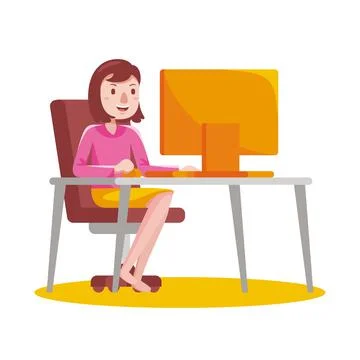 Woman working with computer with vector illustration with flat design. Stock Illustration