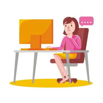 Woman working with computer with vector illustration with flat design. Illustrazione stock