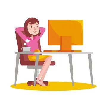 Woman working with computer with vector illustration with flat design. Stock Illustration