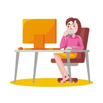 Woman working with computer with vector illustration with flat design. Stock Illustration