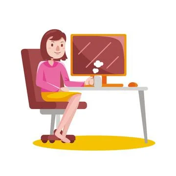 Woman working with computer with vector illustration with flat design. Stock Illustration