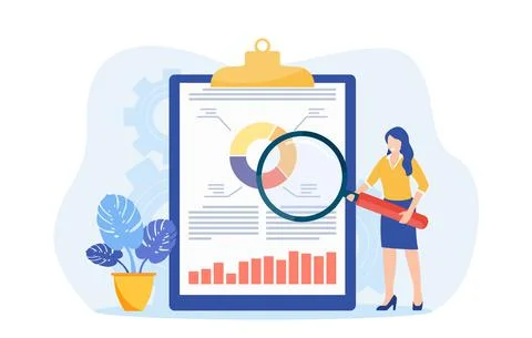 Woman working on data analysis Illustrazione stock
