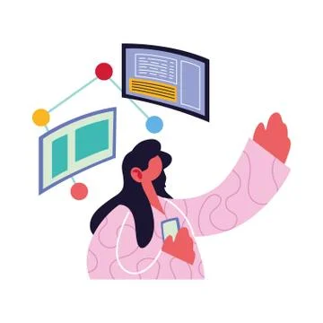 Woman working on data on computer. Stock Illustration