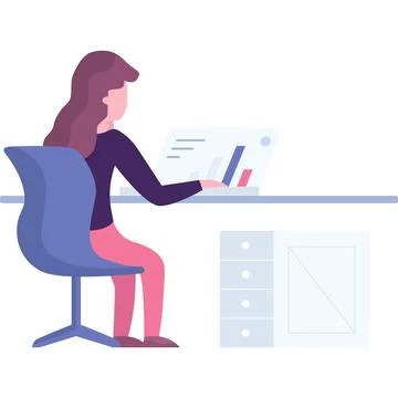 Woman working with data on laptop vector icon Stock Illustration