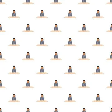 Woman working at desk flat vector seamless pattern イラスト素材