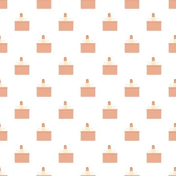 Woman working at desk seamless pattern background Stock Illustration