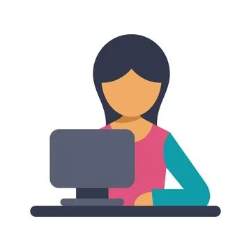 Woman working with a desktop computer, flat design illustration イラスト素材