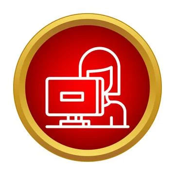Woman working on desktop computer icon Stock Illustration