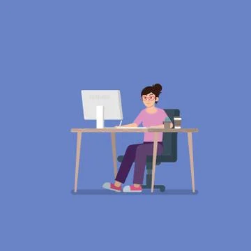 Woman working on desktop computer Illustrazione stock
