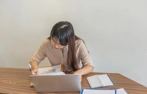 Woman working on the document Foto stock