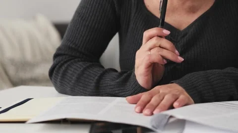 Woman Working With Documents From Home Stock Footage 326777340
