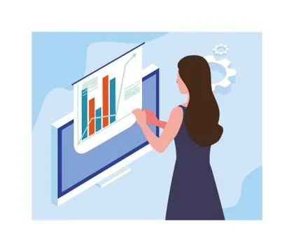 Woman working in front of computer screen 스톡 일러스트