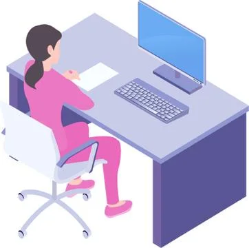 Woman working on her computer table Ilustração Stock