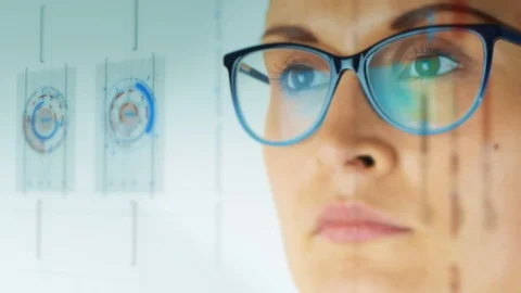 Woman working on holographic interface.augmented reality Stock Footage 87969782