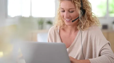 Woman working from home-office, telework Stock Footage