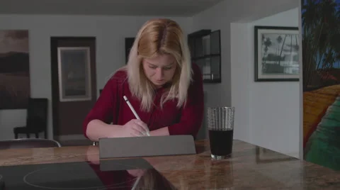 Woman Working on iPad Pro in Home with Pencil Video stock 59731888