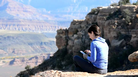 Woman Working on iPhone in the Mountains Stock-Footage 32246128