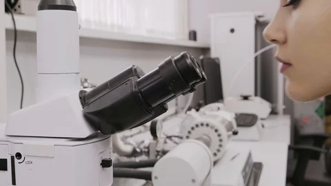Woman Working In Laboratory With Microscope Stock Footage 130009372