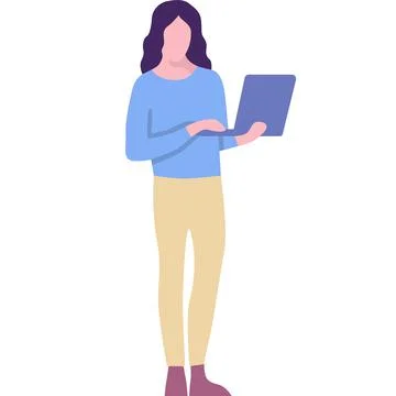 Woman working laptop computer flat vector icon 스톡 일러스트