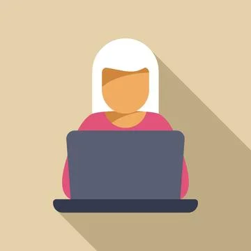 Woman working with laptop computer flat design illustration with long shadow イラスト素材