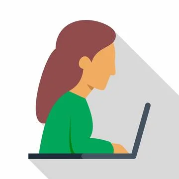 Woman working on laptop computer flat design Stock Illustration
