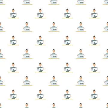 Woman working on laptop computer pattern background 스톡 일러스트