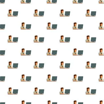 Woman working on laptop computer seamless pattern 스톡 일러스트