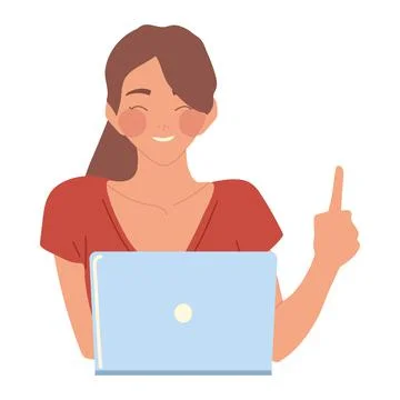 Woman working with laptop computer, vector design 스톡 일러스트