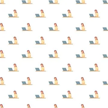 Woman working on laptop remote programming pattern 스톡 일러스트