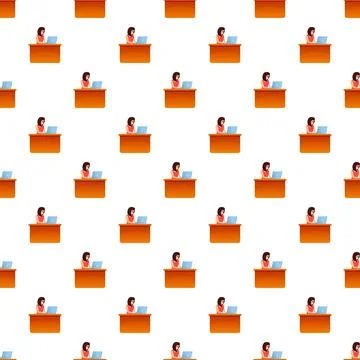 Woman working on laptop seamless pattern background Illustrazione stock