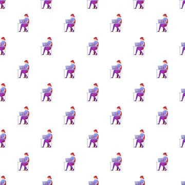 Woman working on laptop seamless pattern background Stock Illustration