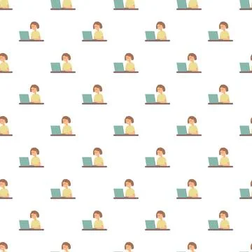 Woman working on laptop seamless pattern background Stock Illustration