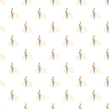 Woman working on laptop seamless pattern background Stock Illustration