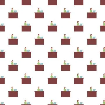 Woman working on laptop seamless pattern Stock Illustration