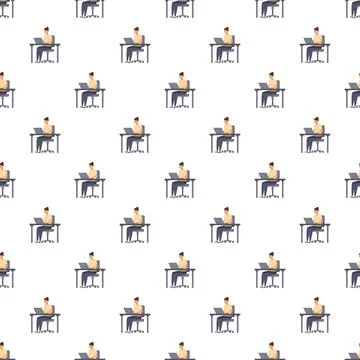 Woman working on laptop seamless pattern background Stock Illustration