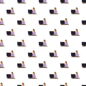 Woman working on laptop seamless pattern イラスト素材