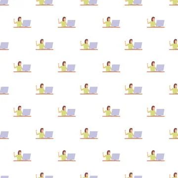 Woman working on laptop seamless pattern digital nomad 스톡 일러스트