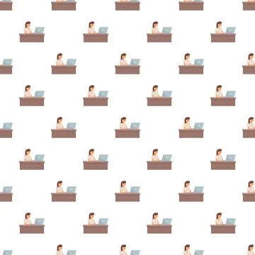 Woman working on laptop seamless pattern Stock Illustration