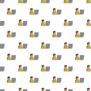 Woman working on laptop seamless pattern background 스톡 일러스트