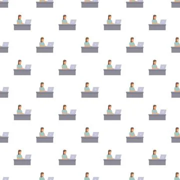 Woman working on laptop seamless pattern background Illustrazione stock