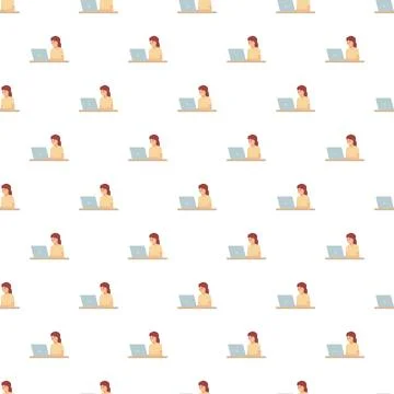 Woman working on laptop seamless pattern Stockillustratie