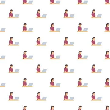 Woman working on laptop seamless pattern background Stockillustratie