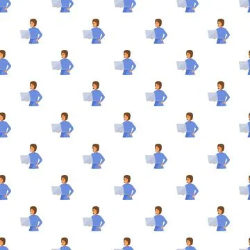 Woman working on laptop seamless pattern Stockillustratie