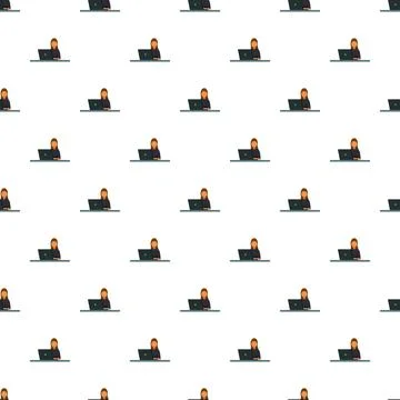 Woman working on laptop seamless pattern background Stockillustratie