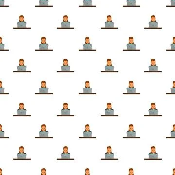 Woman working on laptop seamless pattern background 스톡 일러스트