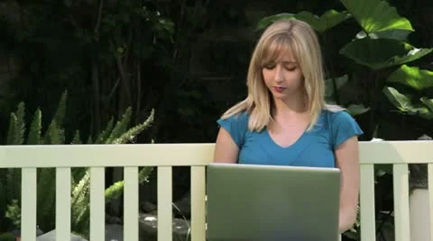 Woman Working on Laptop while Outside Stock Footage 11237690