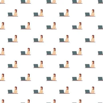Woman working on laptop while remote working pattern 库存插图